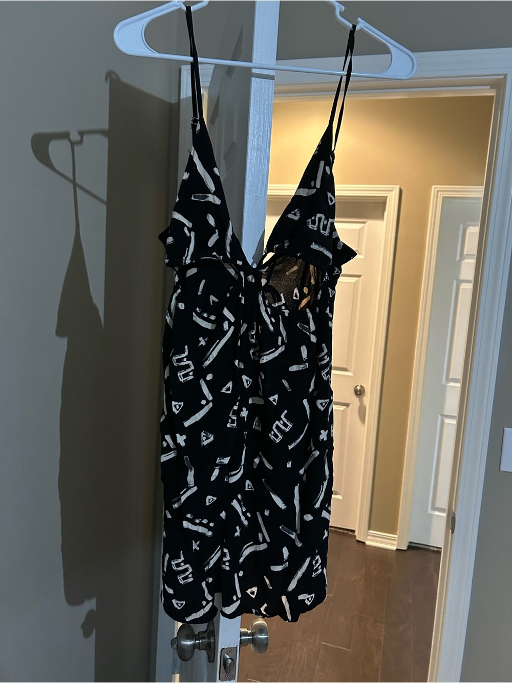 silence + noise Black Mini Dress with White Abstract Print